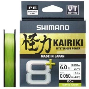 Shimano Pletená Šňůra  Kairiki 8+ Mantis Green 150m Nosnost: 8,3kg, Průměr: 0,13mm