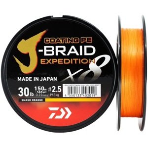 Daiwa splétaná šňůra j-braid expedition x8e smash orange 150 m - 0,10 mm 6,9 kg