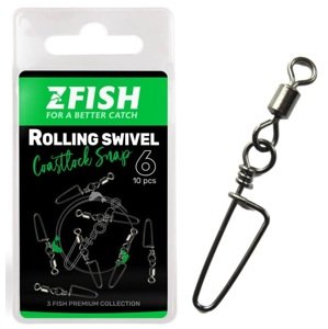 Zfish obratlík s karabinou rolling swivel & coastlock snap 10 ks - velikost 12 nosnost 18 kg