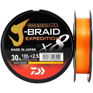 Daiwa splétaná šňůra j-braid expedition x8e smash orange 300 m - 0,28 mm 26,4 kg
