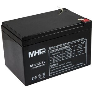 Mhpower olověný akumulátor agm 12 v 12 ah faston f2 6,3 mm
