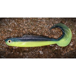 Redbass gumová nástraha twister kixter dark/signal yellow uv - s 70 mm