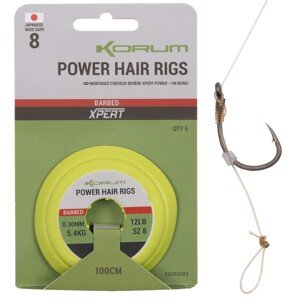 Korum návazec power hair rigs 1 m 6 ks - 0,28 mm velikost háčku 12