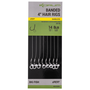 Korum návazec banded hair rigs barbless 8 ks délka 4" - velikost háčku 12