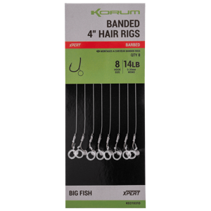 Korum návazec banded hair rigs barbed 8 ks délka 4" - velikost háčku 10