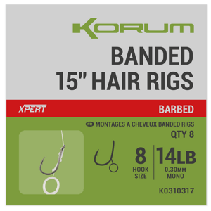 Korum návazec banded hair rigs barbed 8 ks délka 15" - velikost háčku 8